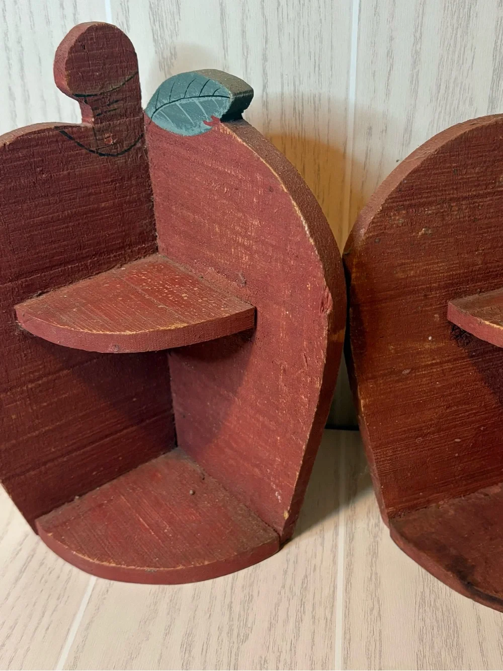 Wooden Apple-Shaped Wall Shelf Rack Set Of 2 Kitsch